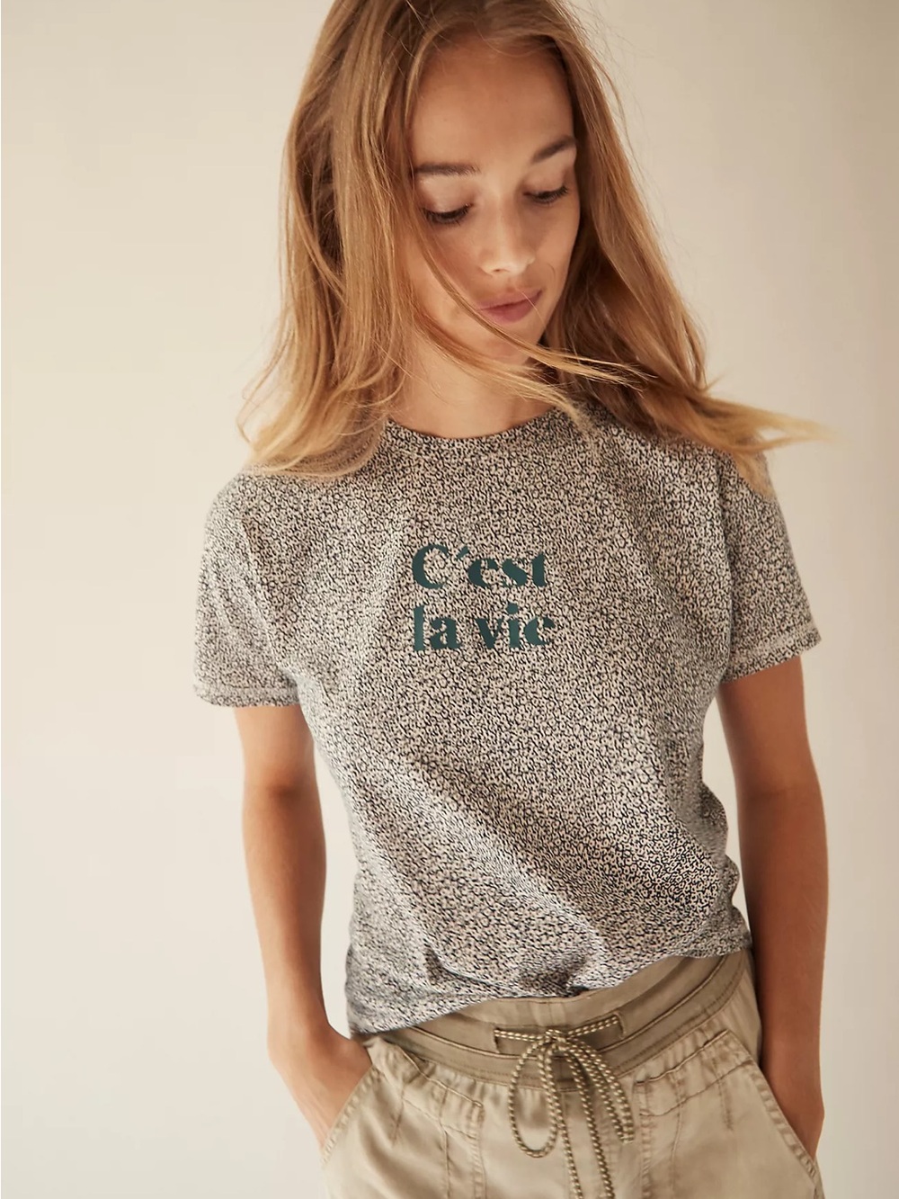 Anthropologie Saturday Sunday C’est La Vie Graphic Tee Leopard Print T-Shirt XS